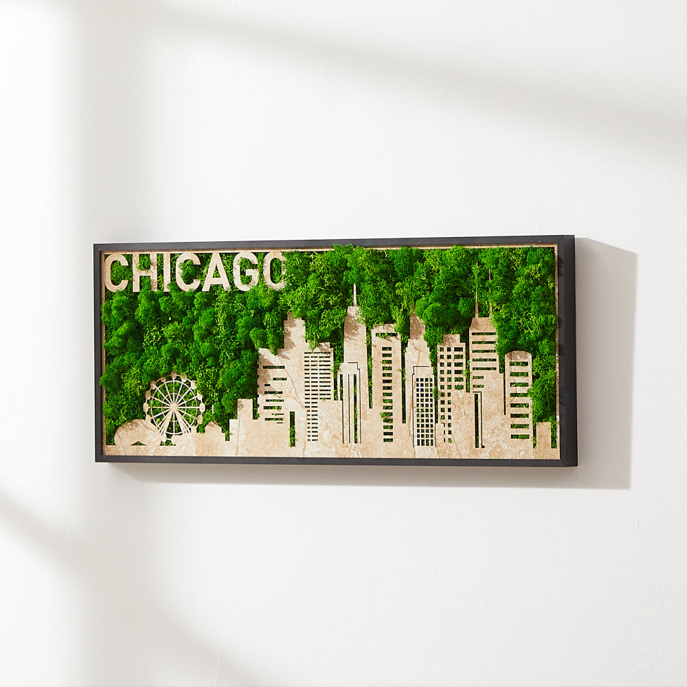 Chicago Moss City Metal Wall Art Green Iron