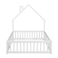 Full House Shaped Headboard Floor Bed With Fence ,White Full White Wood Bedroom American Design Pine Bed Frame Pine
