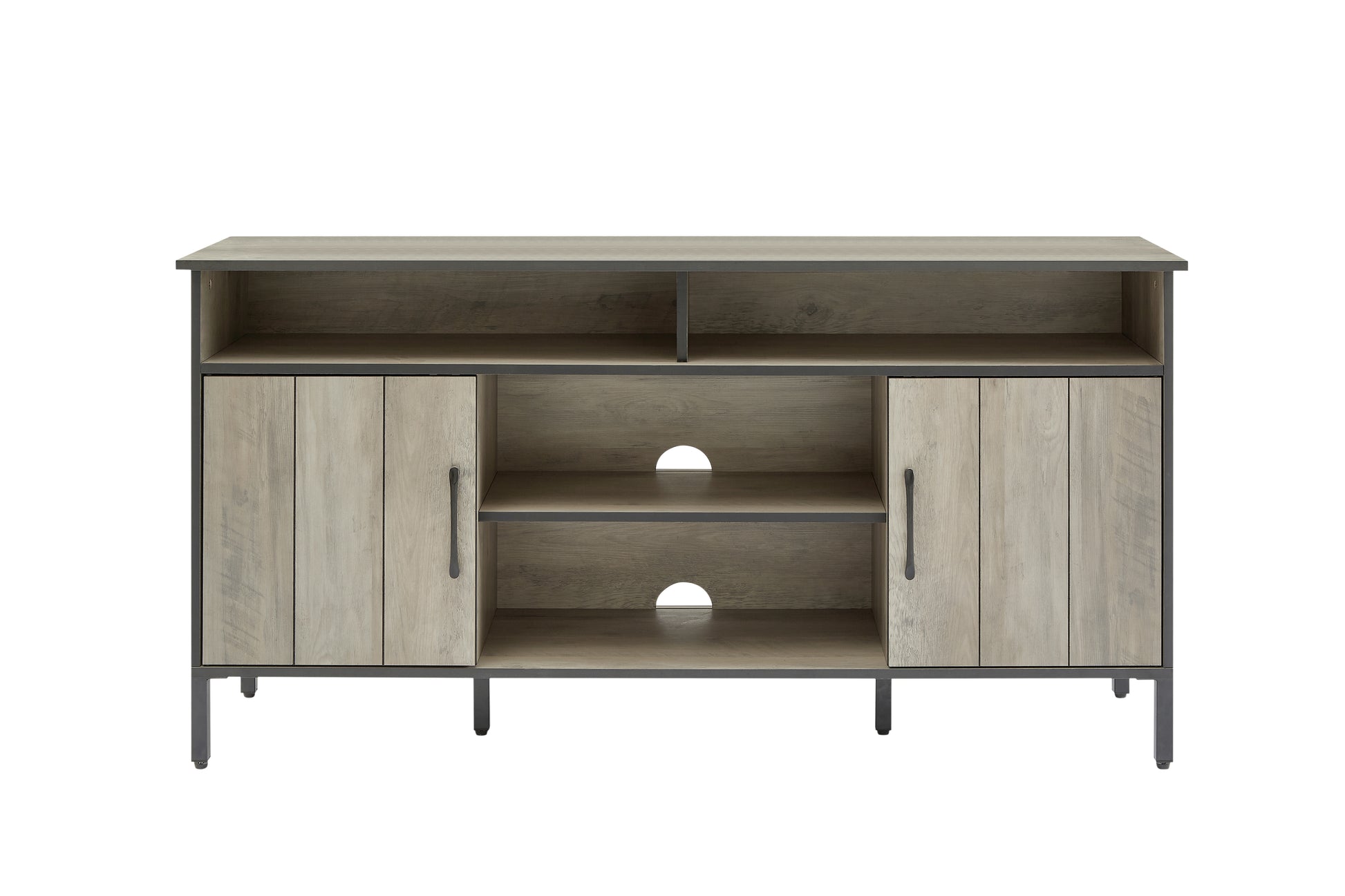 58 Inch Tv Stand And Media Entertainment Center Console With Up To 65 Inch Tv, Open Shelving And Two Storage Cabinets, Six Support Legs With Adjustable Feet,Rustic, Gray,58" X 15.7" X 29.7" Grey Particle Board