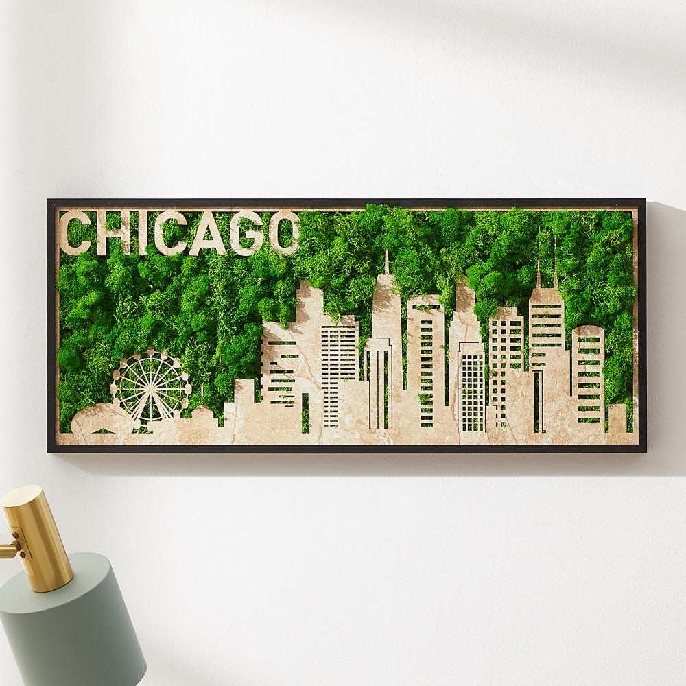 Chicago Moss City Silhouette Metal Wall Art green-iron