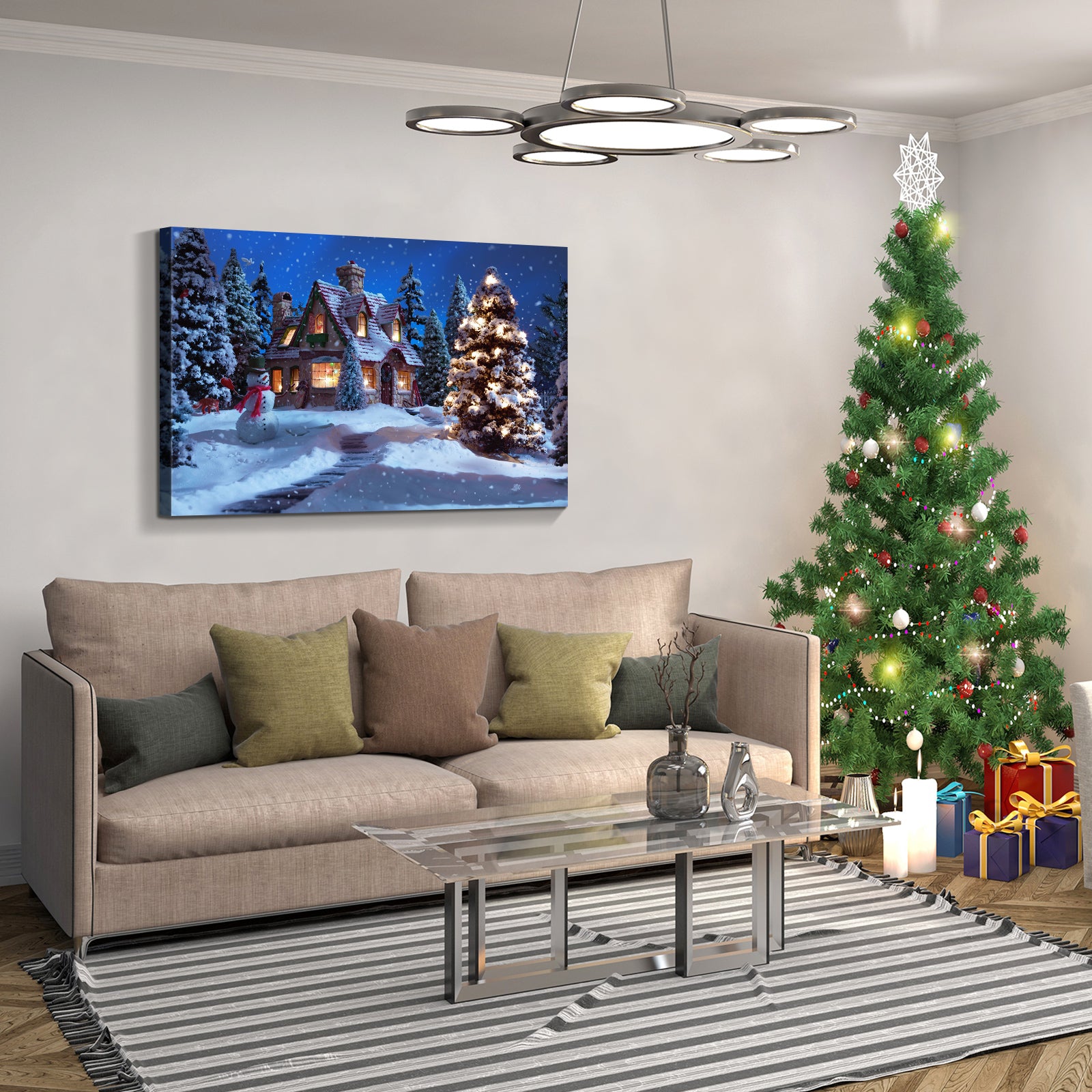 Framed Canvas Wall Art Decor Painting For Chrismas, Chrismas Tree In Forest Chrismas Gift Painting For Chrismas Gift, Decoration For Chrismas Eve Office Living Room, Bedroom Decor Ready To Han