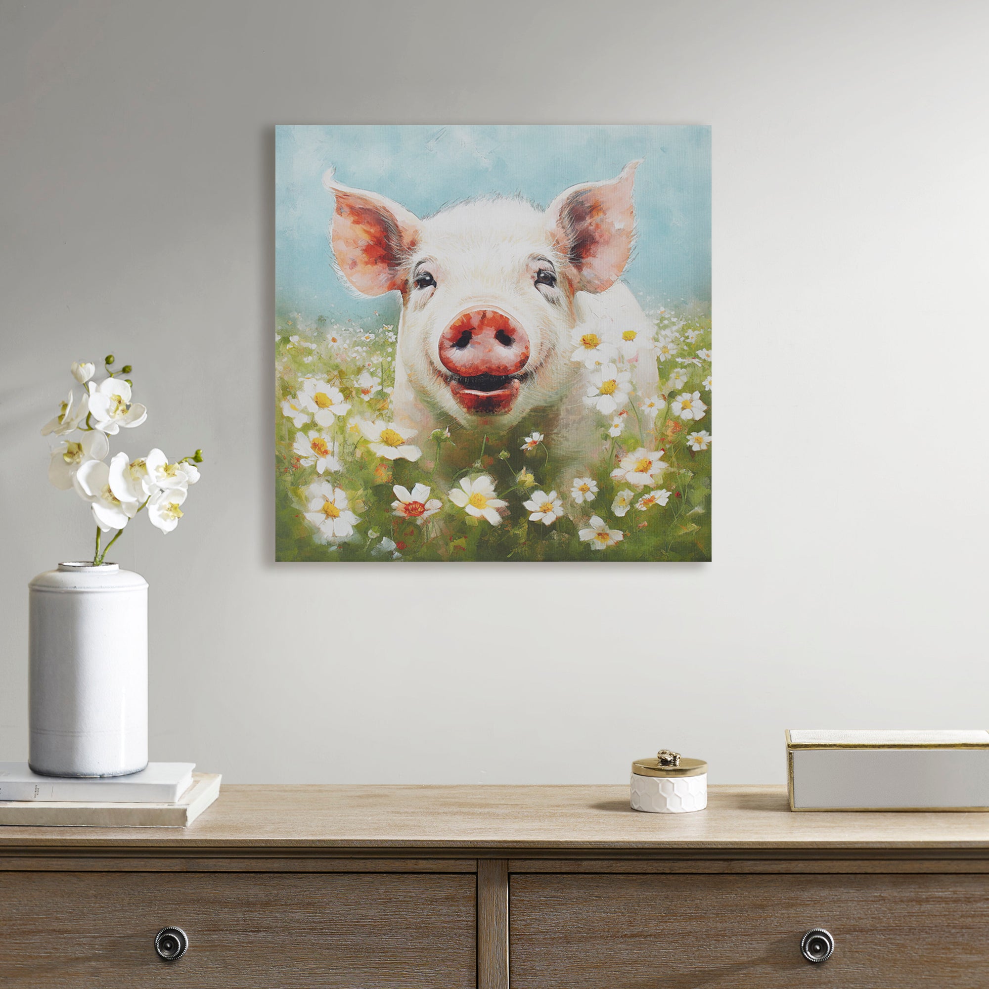 Pig Canvas Wall Art Pig Green Multi Mdf