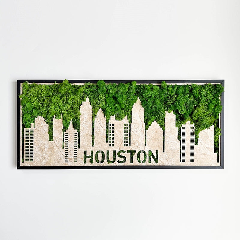 Houston Moss City Silhouette Metal Wall Art green-iron