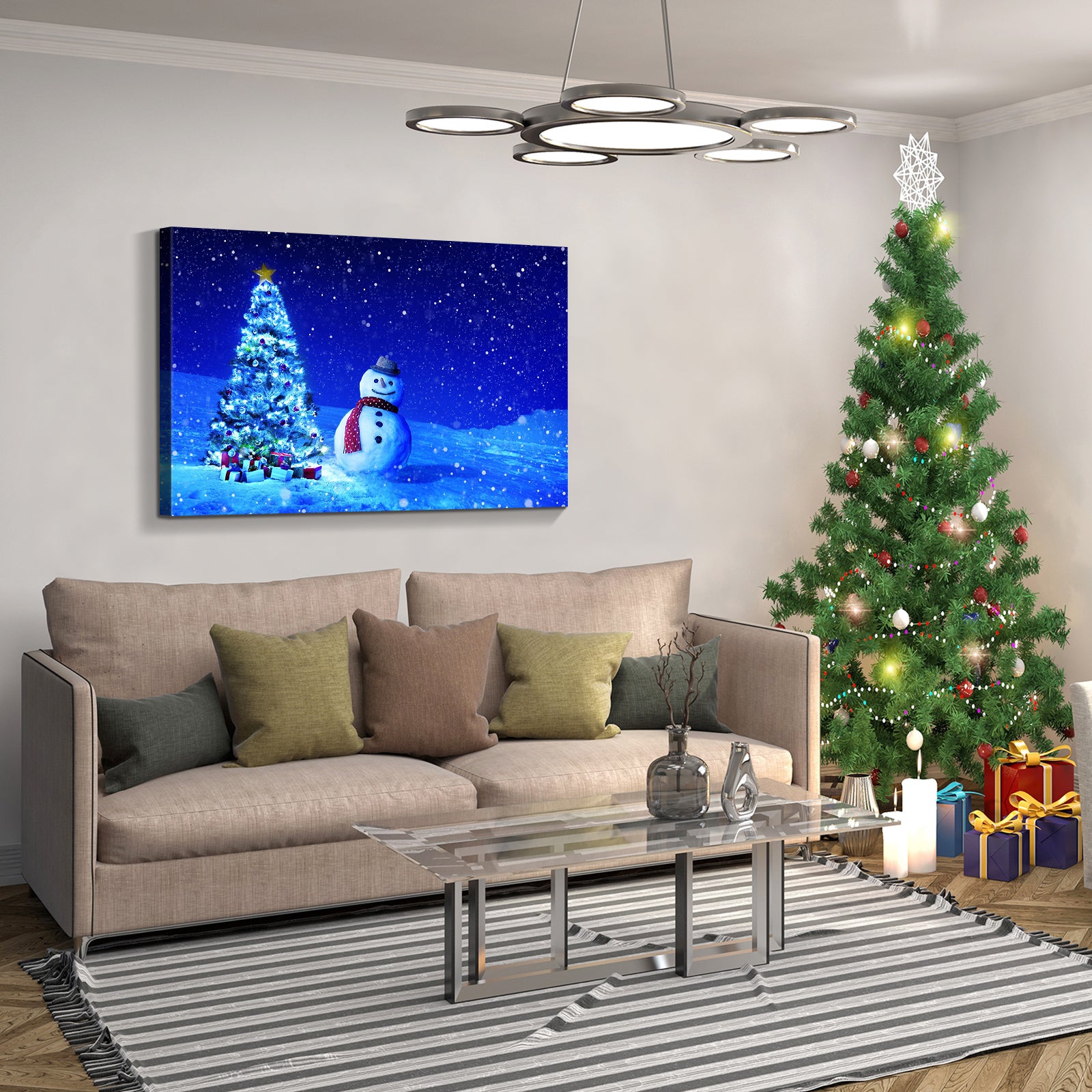 Framed Canvas Wall Art Decor Painting For Chrismas, Chrismas Tree With Cute Snowman Chrismas Gift Painting For Chrismas Gift, Decoration For Chrismas Eve Office Living Room, Bedroom Decor Ready To
