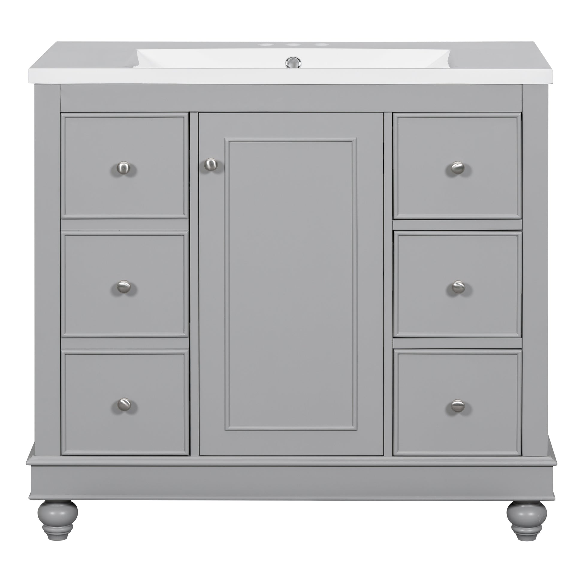 Contemporary Gray Bathroom Vanity Cabinet 36X18X34 Inches, 4 Drawers & 1 Cabinet Door, Multipurpose Storage, Resin Integrated Sink, Adjustable Shelves, Solid Wood Frame With Mdf Gray Modern Solid Wood Mdf Resin