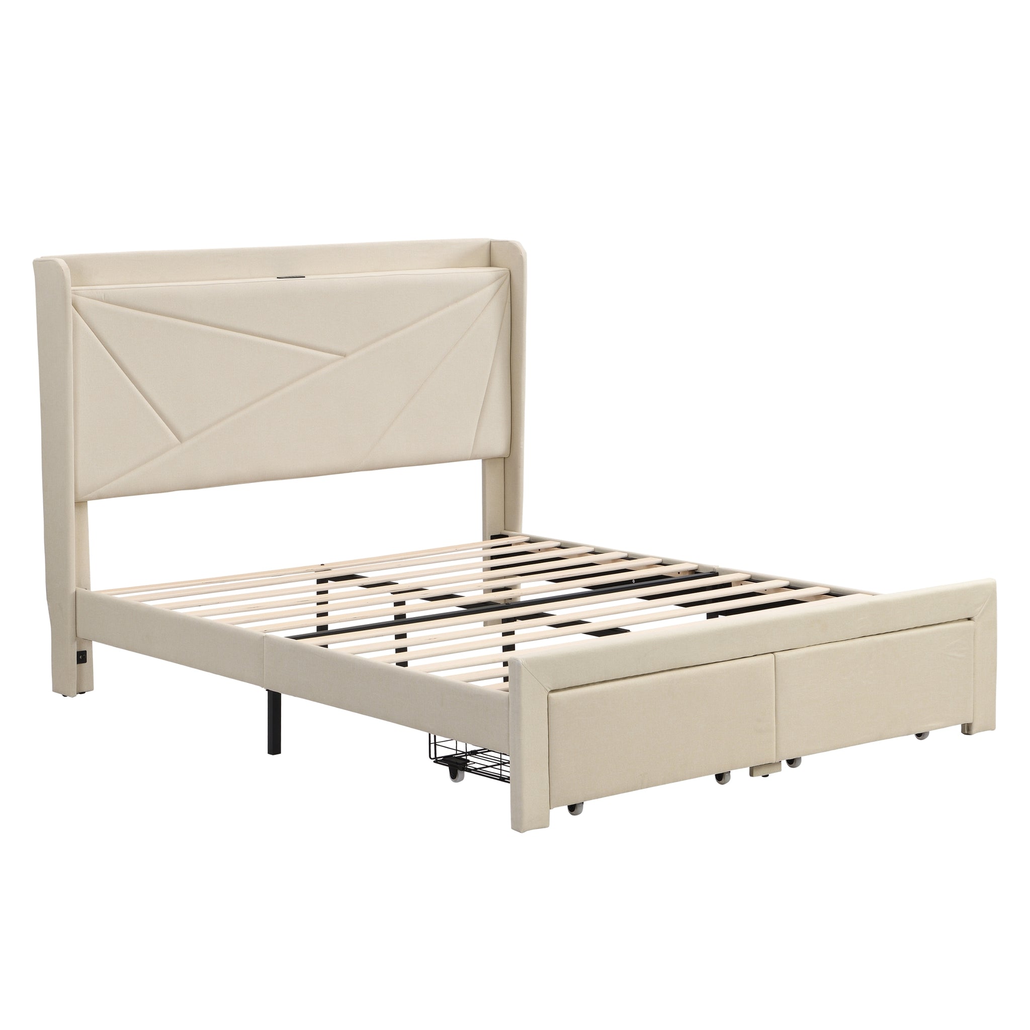 Queen Size Bed Frame with 2 Storage Drawers box spring not