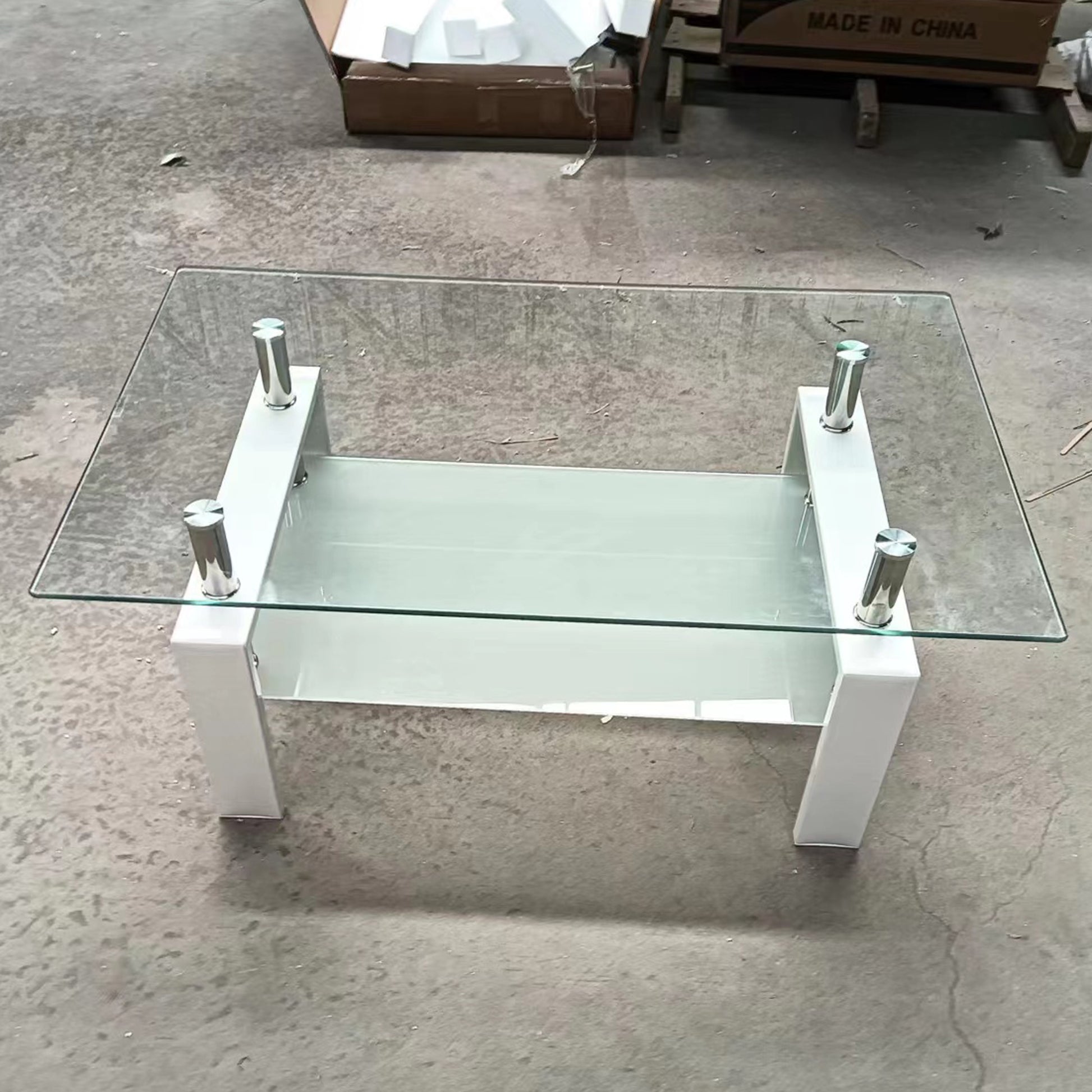 Tempered Clear Glass Coffee Table, 2 Layers Coffee Table Living Room Center Table Transparent Glass