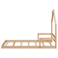 Twin House Shaped Headboard Floor Bed With Handrails ,Slats ,Natural Twin Natural Wood Bedroom American Design Pine Bed Frame Pine