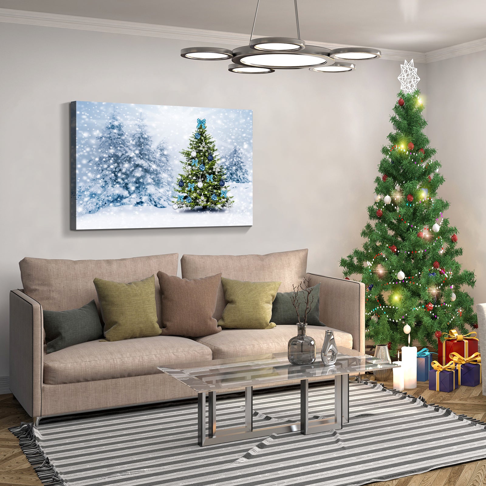 Framed Canvas Wall Art Decor Painting For Chrismas, Chrismas Tree With Cute Snowman Chrismas Gift Painting For Chrismas Gift, Decoration For Chrismas Eve Office Living Room, 2418In Thickness 1.5Inch Rectangle Framed Multicolor Christmas Oversized 41In