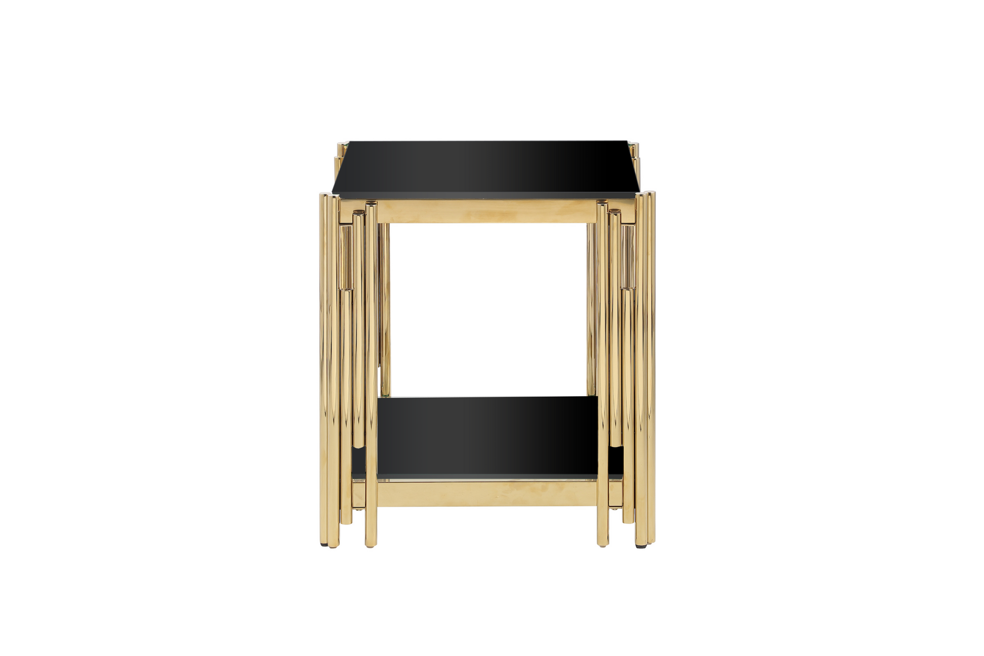 20" Wide Square End Table With Black Glass Top, Golden Stainless Steel Tempered Glass End Table For Living Room&Bed Room Polished Golden Stainless Steel