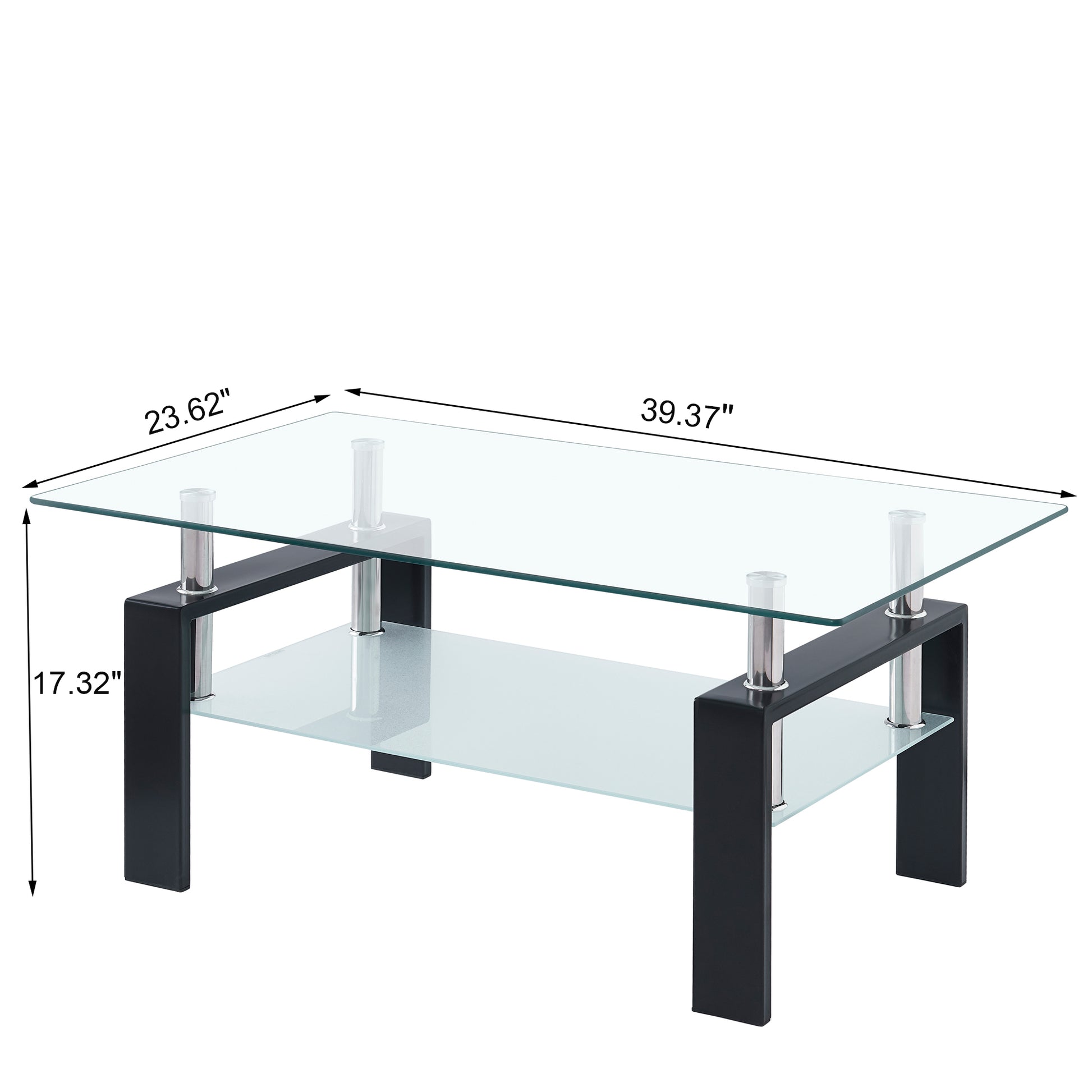 Tempered Clear Glass Coffee Table, 2 Layers Coffee Table Living Room Center Table Transparent Glass