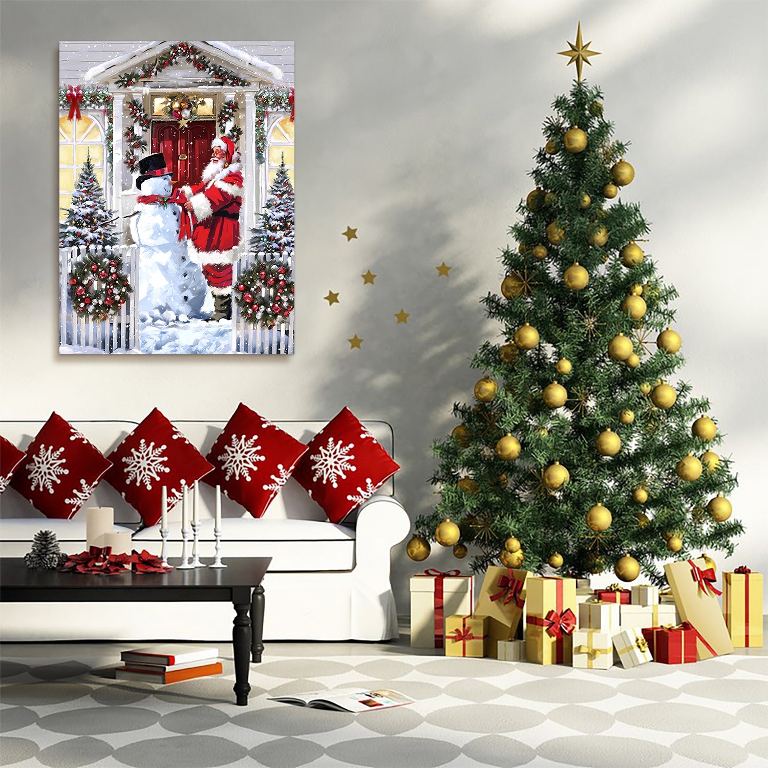 Framed Canvas Wall Art Decor Painting For Chrismas, Santa Claus With Snowman Painting For Chrismas Gift, Decoration For Chrismas Eve Office Living Room, Bedroom Decor Ready To Hang Rectangle Framed