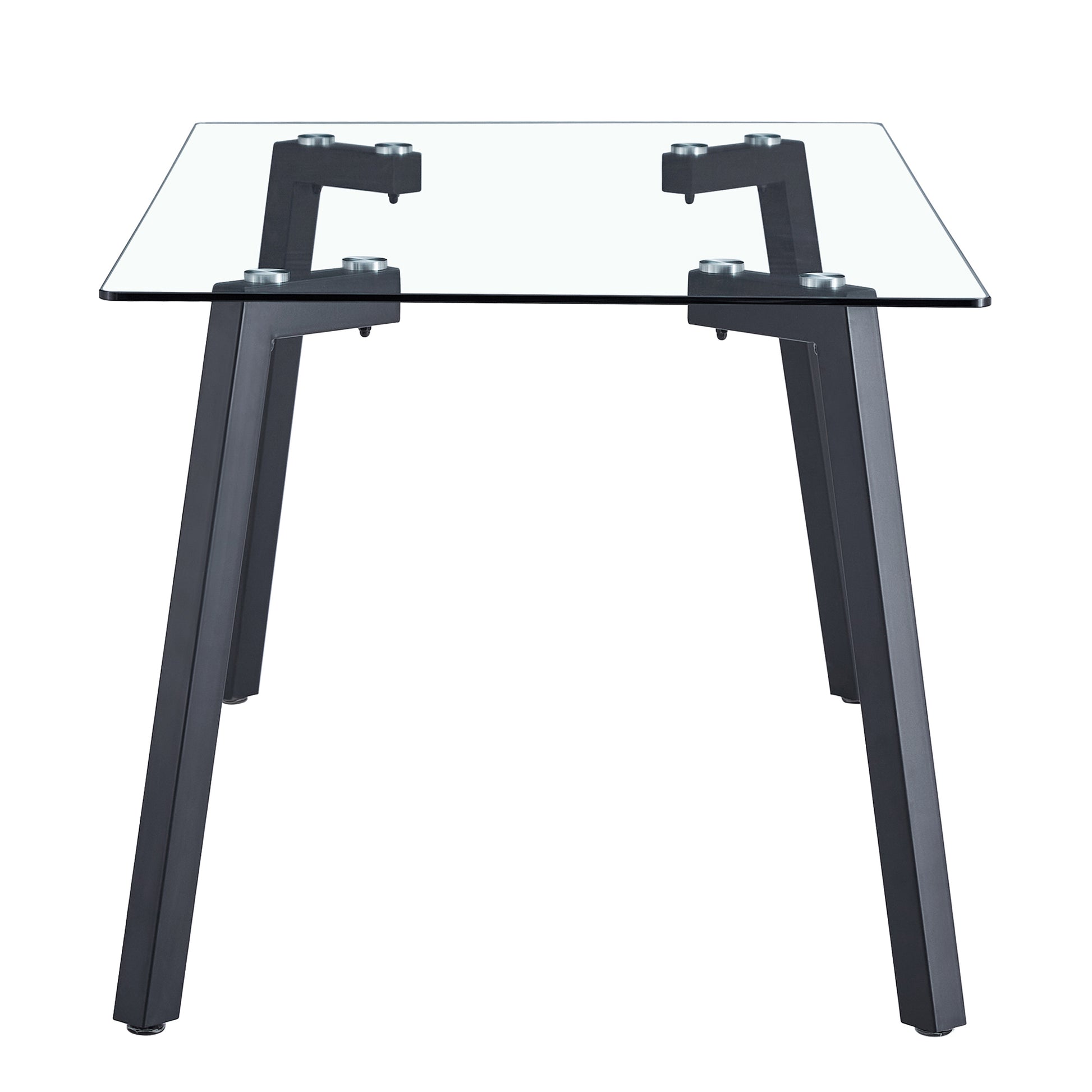 Modern Minimalist Rectangular Glass Dining Table With 0.31" Tempered Glass Tabletop And Black Coating Metal Legs, Writing Table Desk, For Kitchen Dining Living Room, 63" W X 35.4"D X 30" H 1123 Transparent Glass