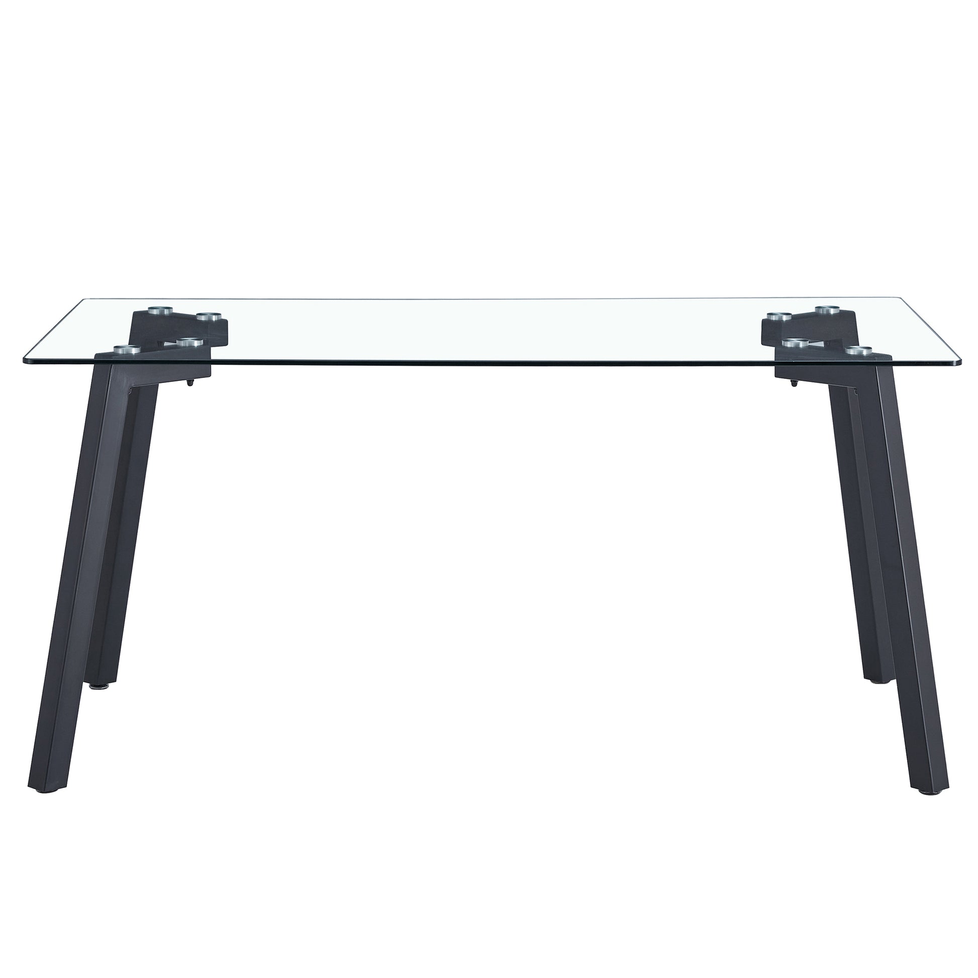 Modern Minimalist Rectangular Glass Dining Table With 0.31" Tempered Glass Tabletop And Black Coating Metal Legs, Writing Table Desk, For Kitchen Dining Living Room, 63" W X 35.4"D X 30" H 1123 Transparent Glass