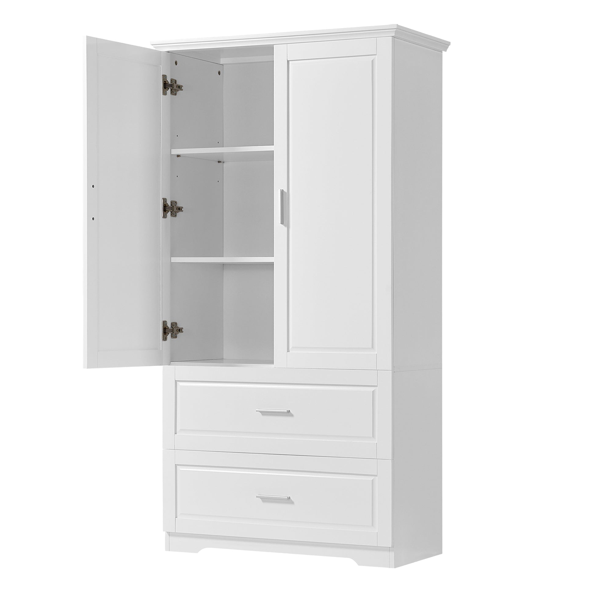 Tall Bathroom Storage Cabinet, Cabinet With Two Doors And Drawers, Adjustable Shelf, Mdf Board, White White Mdf