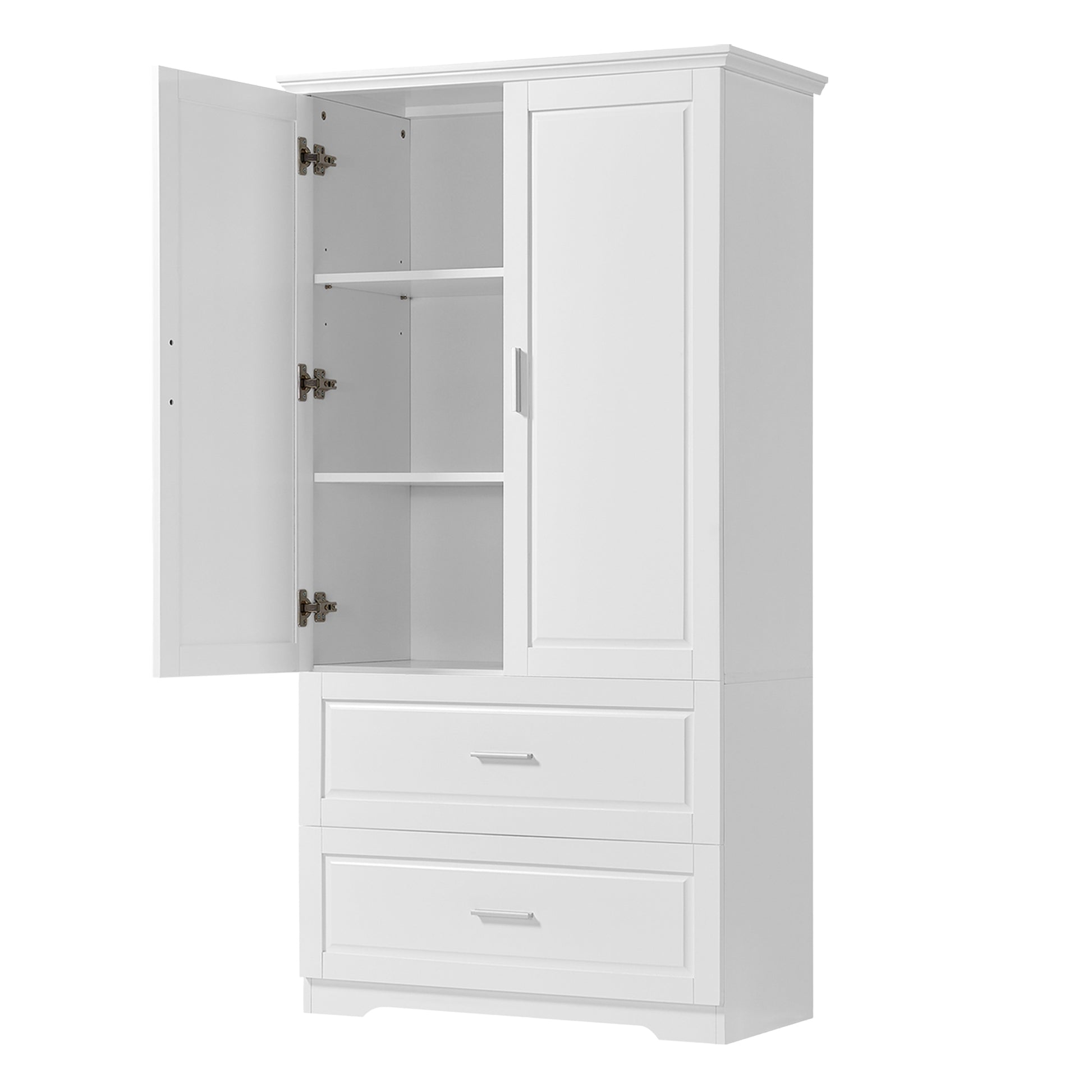 Tall Bathroom Storage Cabinet, Cabinet With Two Doors And Drawers, Adjustable Shelf, Mdf Board, White Old Sku:Wf310828Aak White Mdf