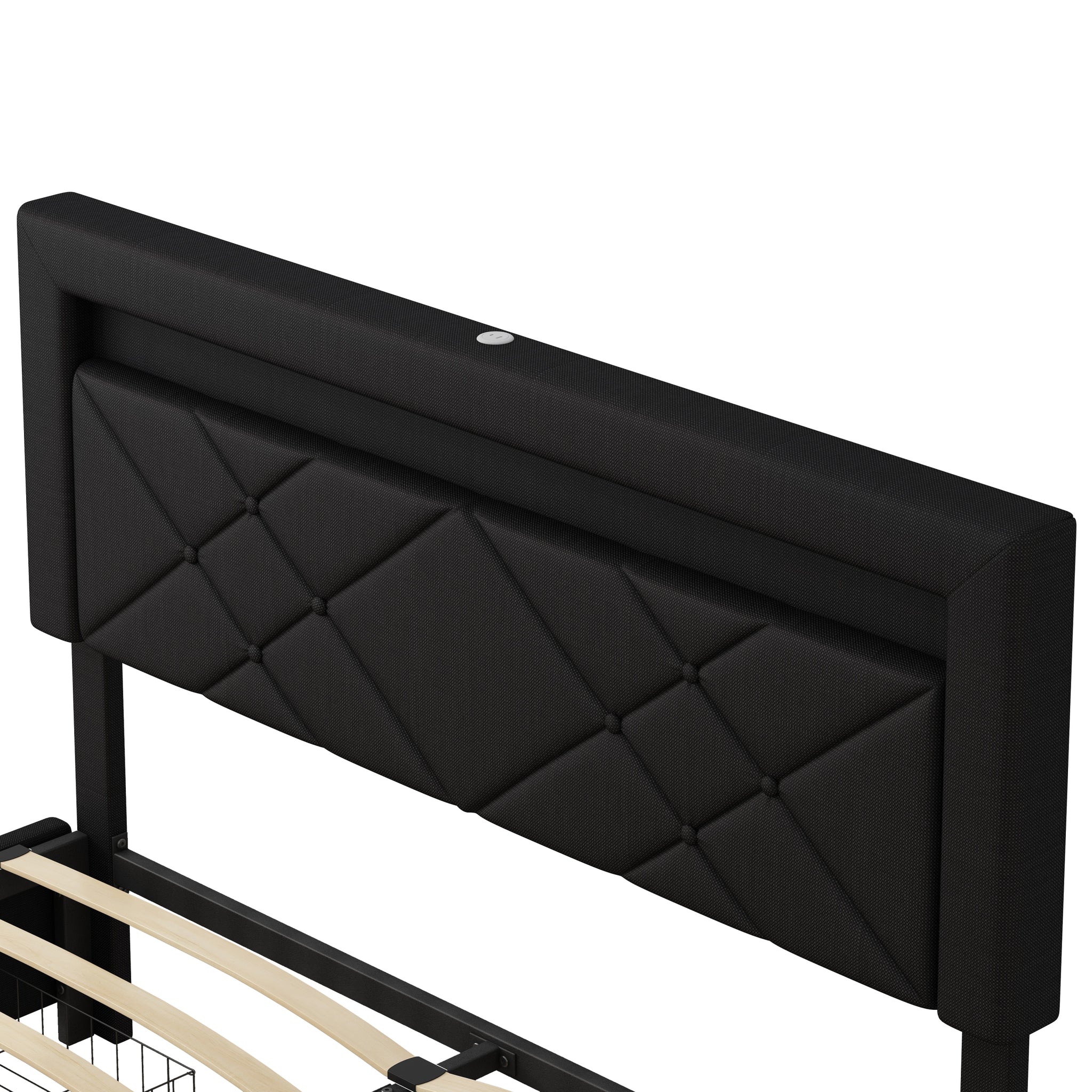 Queen Size Bed Frame with LED Lights, USB Charging black-iron-iron
