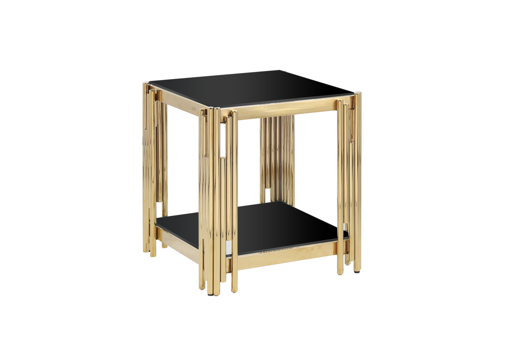 20" Wide Square End Table With Black Glass Top, Golden Stainless Steel Tempered Glass End Table For Living Room&Bed Room Polished Golden Stainless Steel