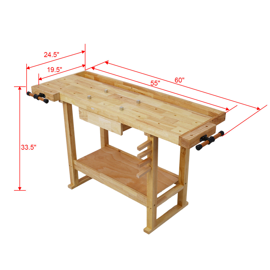 55 Inch Wood Workbench Wooden Workbench For Garage Workshop And Home Natural Rubber Wood