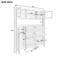 Multifunctional Shoe Cabinet With Storage Shelf & 6 Flip Drawers, Modern Large Hall Tree With Tempered Glass Doors, Elegant Foyer Cabinet With 4 Hooks For Hallway, White 5 Or More Drawers White Particle Board