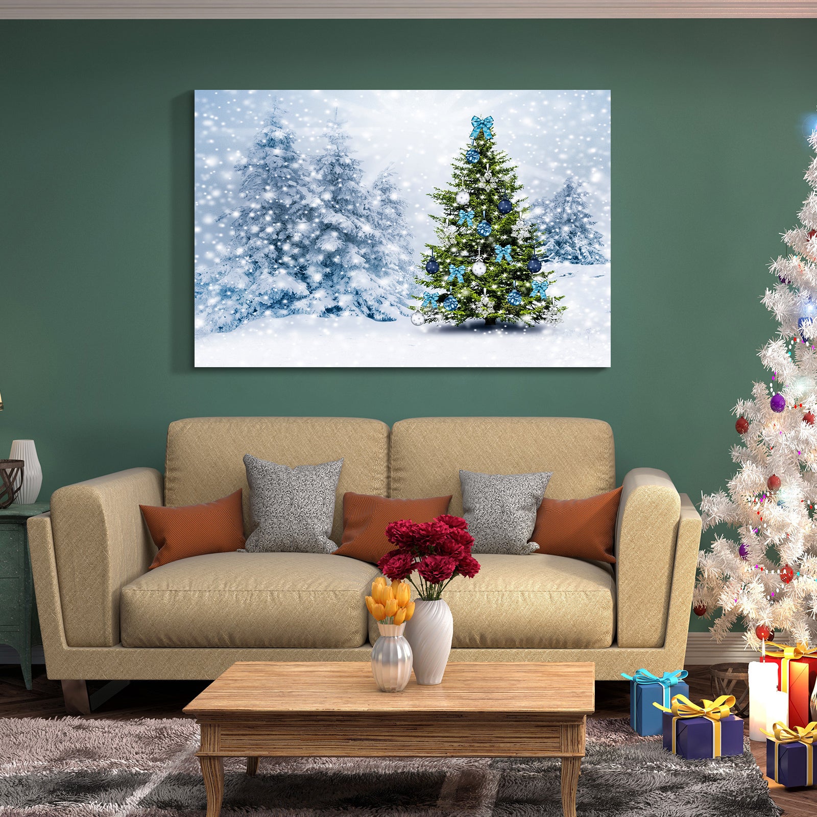 Framed Canvas Wall Art Decor Painting For Chrismas, Chrismas Tree With Cute Snowman Chrismas Gift Painting For Chrismas Gift, Decoration For Chrismas Eve Office Living Room, Bedroom Decor Ready To