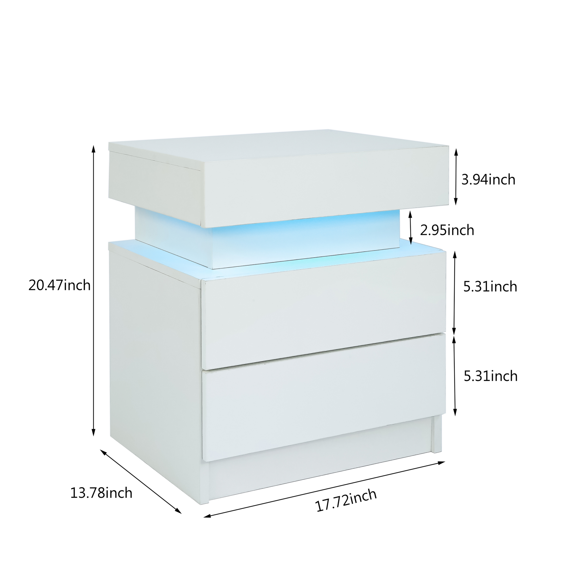 Led Nightstand Modern White Nightstand With Led Lights Wood Led Bedside Table Nightstand With 2 High Gloss Drawers For Bedroom White Abs Pc Particle Board