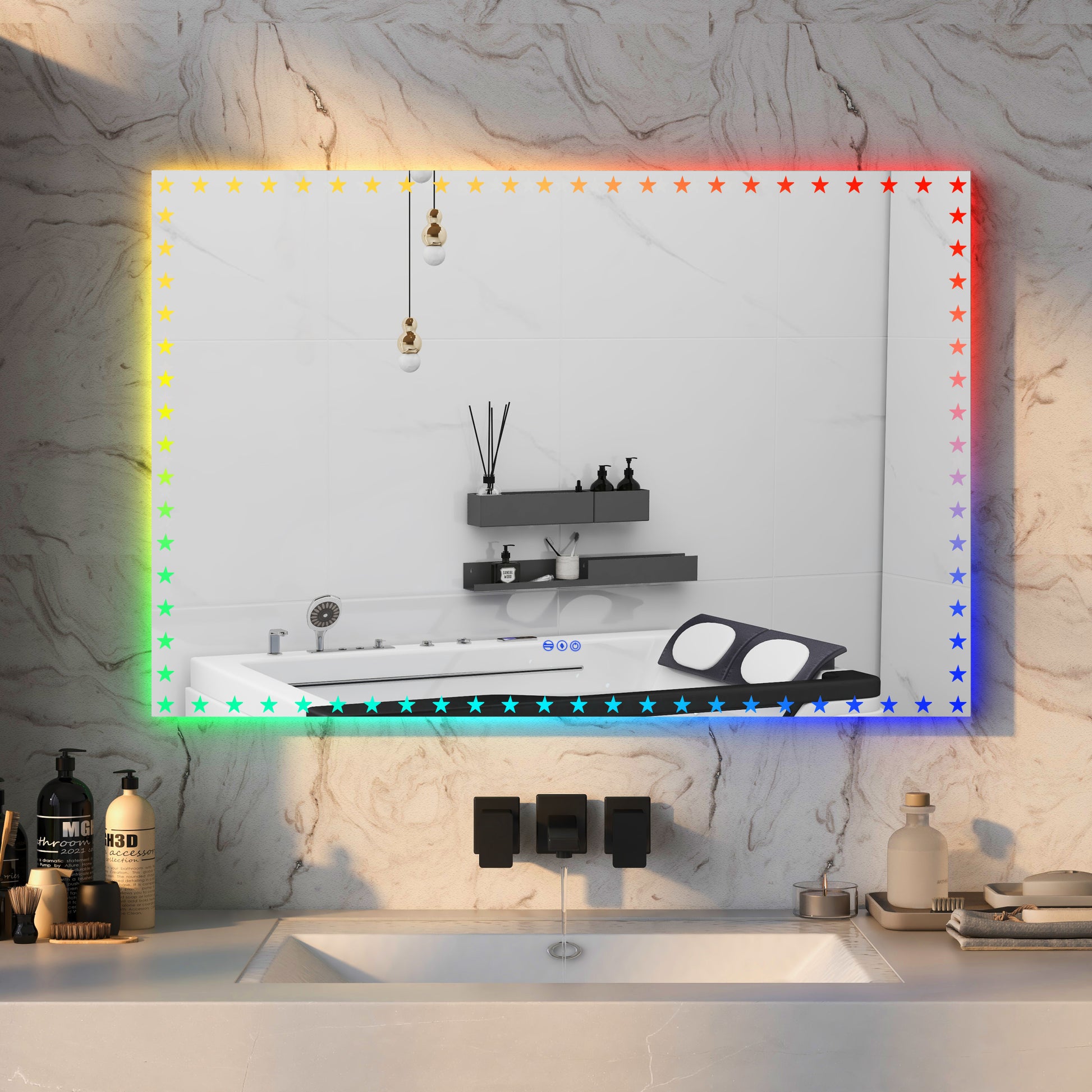 60X40 inch LED Bathroom Mirror with Lights Backlit RGB white-aluminium