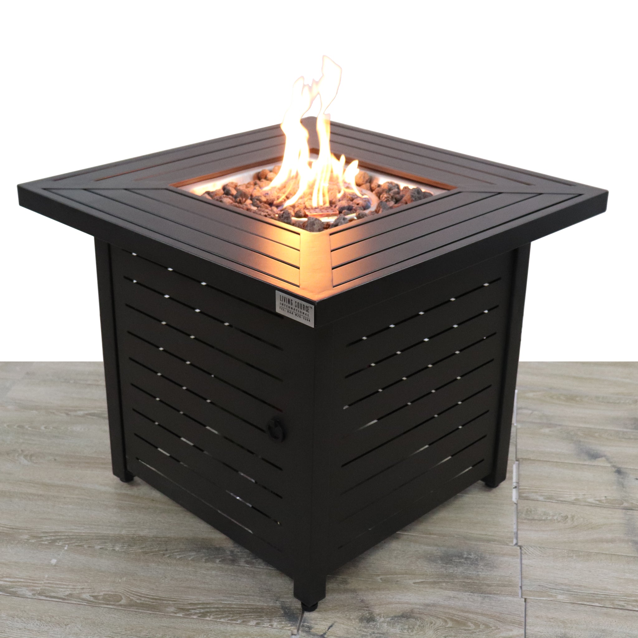 25" H X 30" W Steel Propane Natural Gas Fire Pit Table Black Garden & Outdoor Modern Steel Stainless Steel