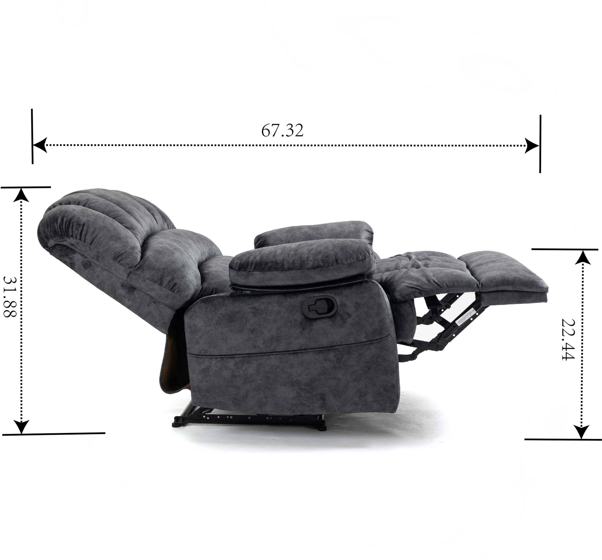 Large Manual Recliner Chair In Fabric For Living Room, Gray Dark Gray Velvet Manual Handle Metal Primary Living Space Medium Firm Cushion Back Heavy Duty American Design Pine Pillow Top Arms Fiber Foam And Polyester Fiber Pad Fabric