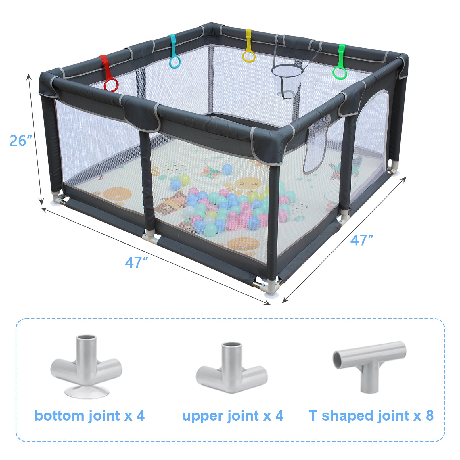 47" * 47" Baby Playard Cloth Playpen Removable white-fabric