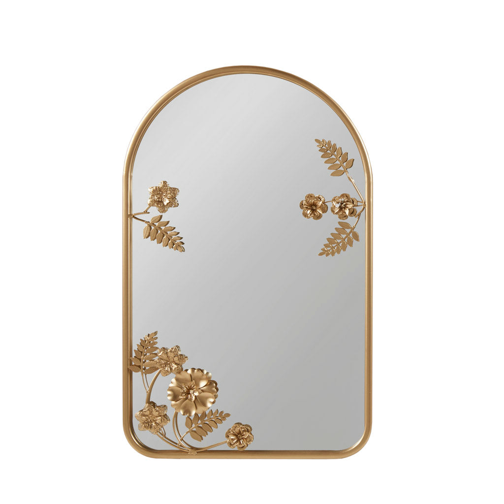 Arched Metal Floral Wall Mirror Gold Mdf