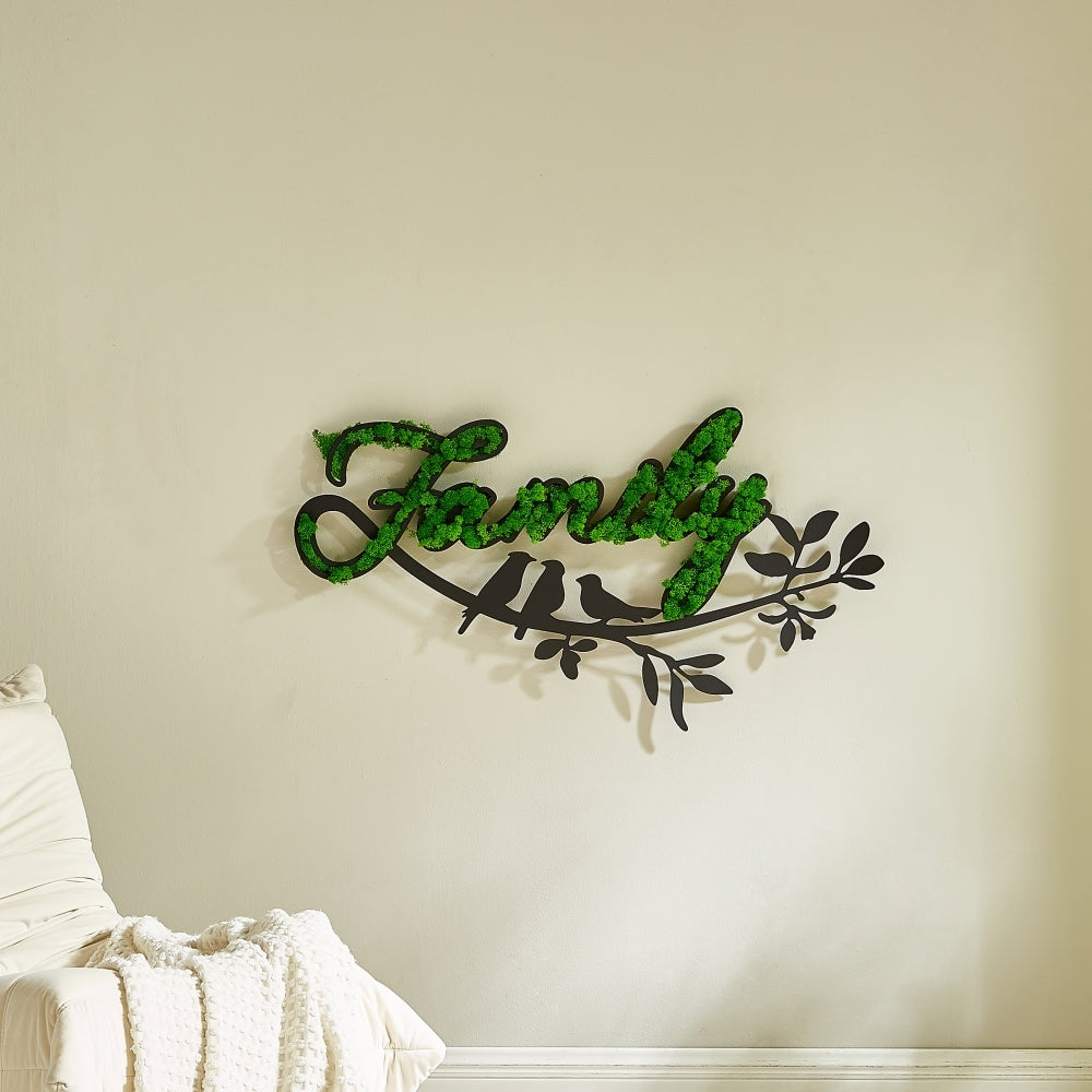 Family Letter Art Moss Wall Decor Green Iron