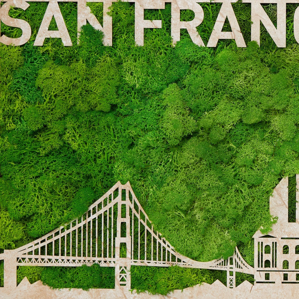 San Francisco Moss City Silhouette Metal Wall Art green-iron