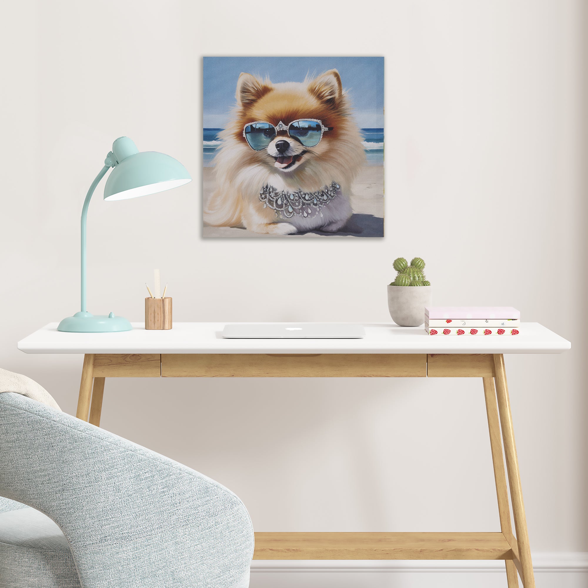 Pomeranian Canvas Wall Art Pomeranian Blue Multi Mdf