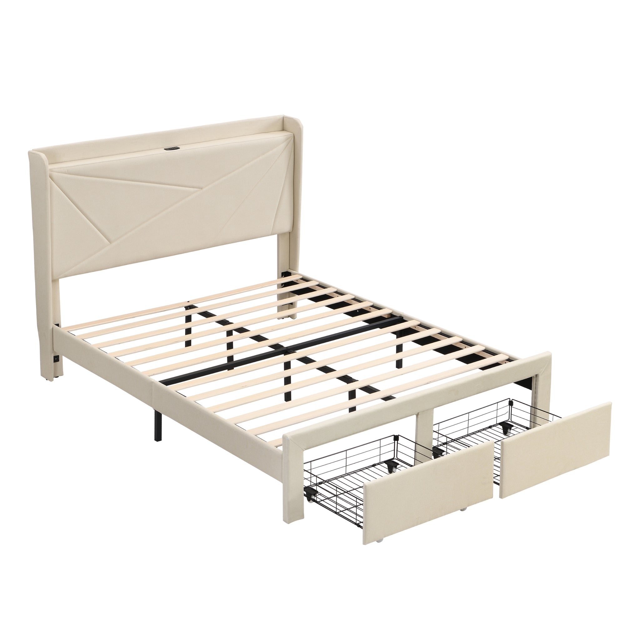 Queen Size Bed Frame with 2 Storage Drawers box spring not
