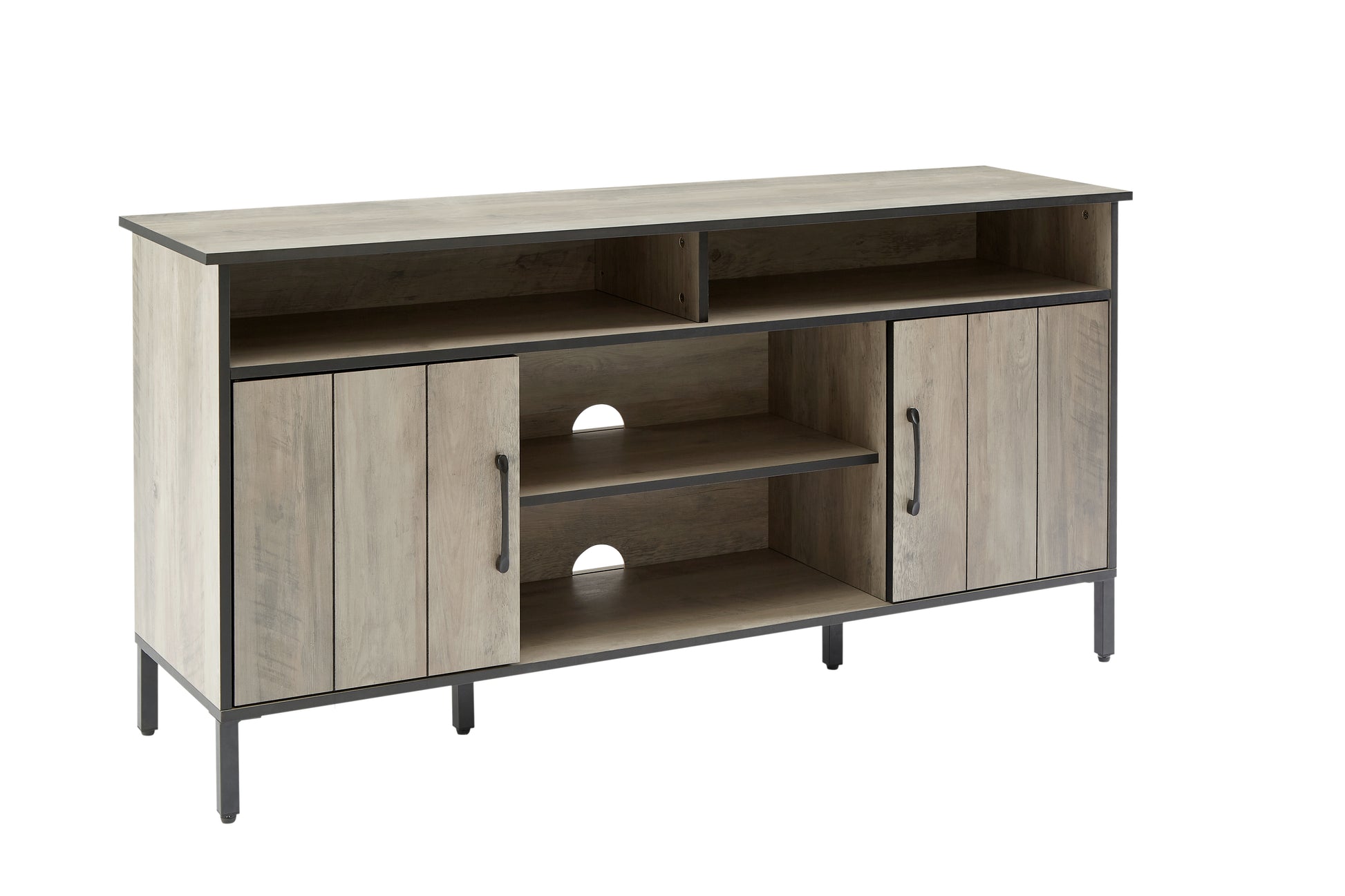 58 Inch Tv Stand And Media Entertainment Center Console With Up To 65 Inch Tv, Open Shelving And Two Storage Cabinets, Six Support Legs With Adjustable Feet,Rustic, Gray,58" X 15.7" X 29.7" Grey Particle Board