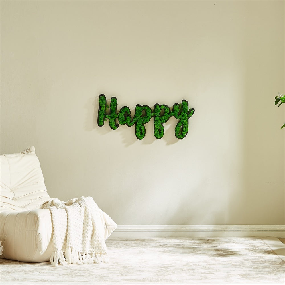 HAPPY Letter Art Moss Wall Decor green-iron