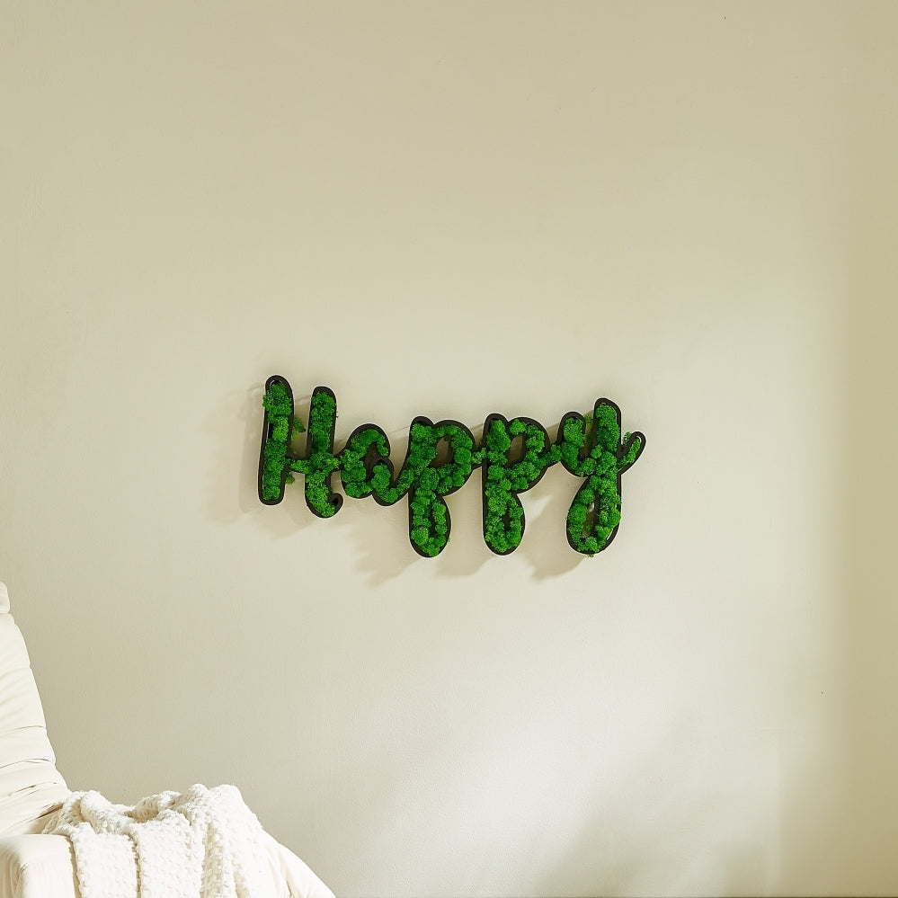 HAPPY Letter Art Moss Wall Decor green-iron