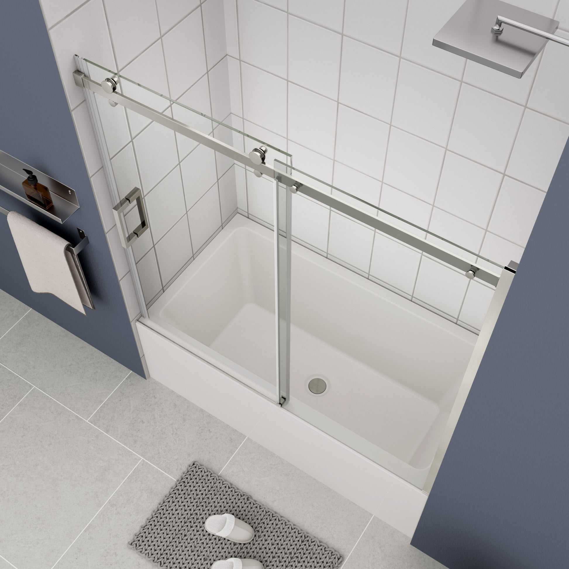 Bathtub Shower Door, Sliding Door, With 5 16" Tempered Glass And Polished Finish 6058 Chrome Bathroom Aluminium Alloy