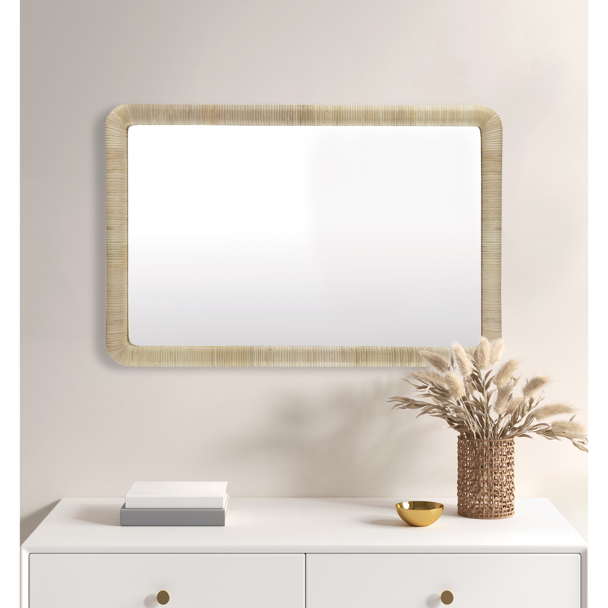 Natural Rattan Rectangle Wall Mirror Natural See Below Natural Mdf