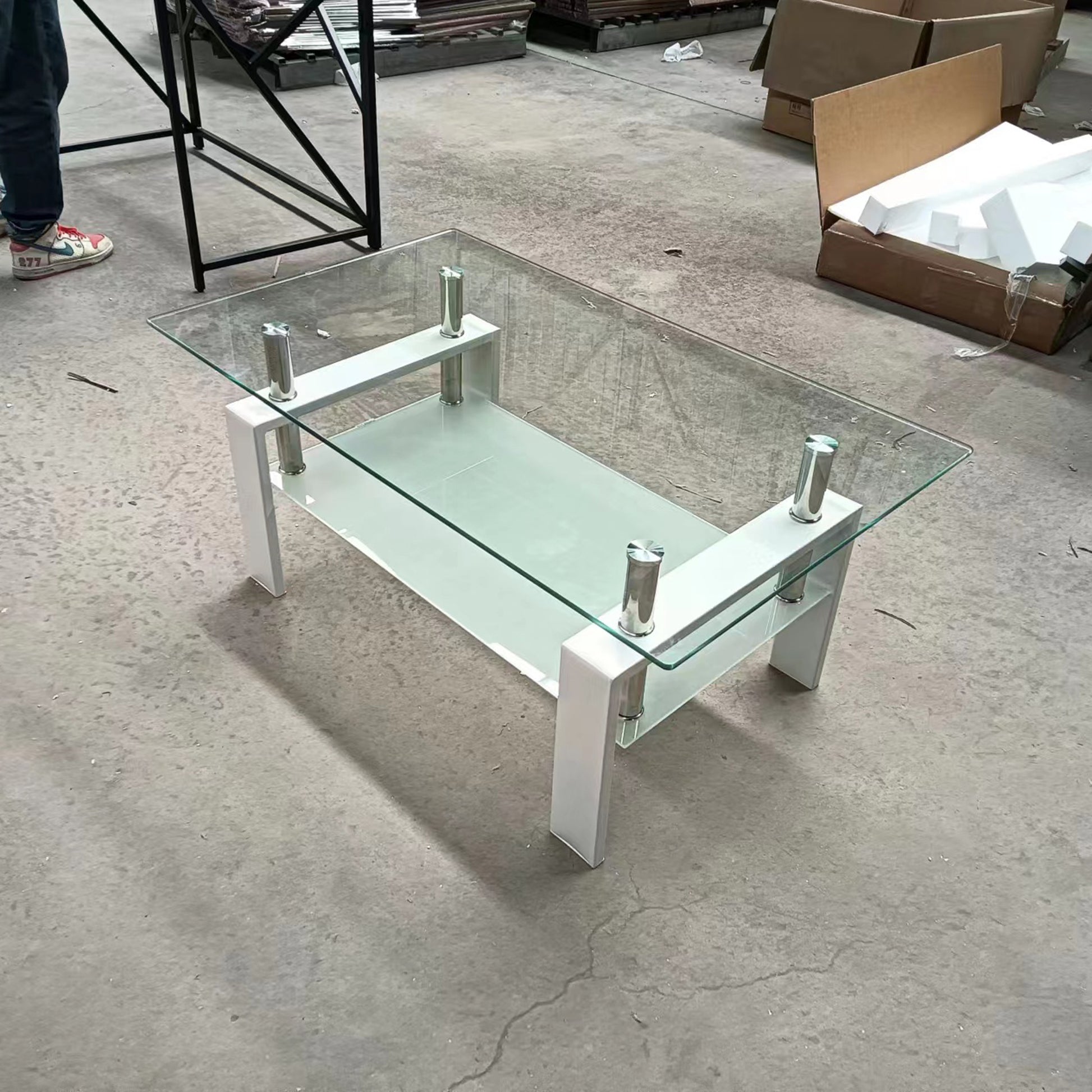 Tempered Clear Glass Coffee Table, 2 Layers Coffee Table Living Room Center Table Transparent Glass