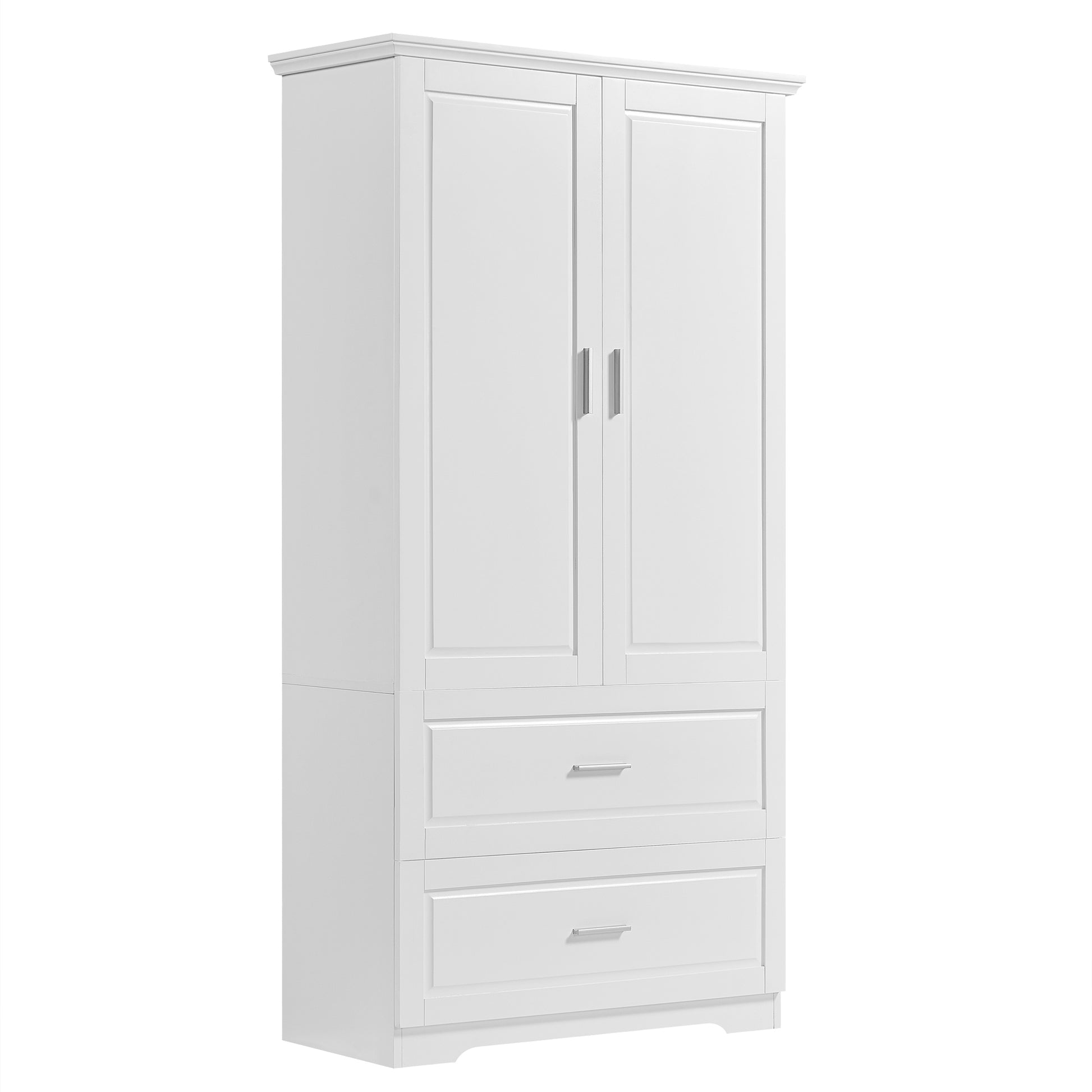 Tall Bathroom Storage Cabinet, Cabinet With Two Doors And Drawers, Adjustable Shelf, Mdf Board, White White Mdf