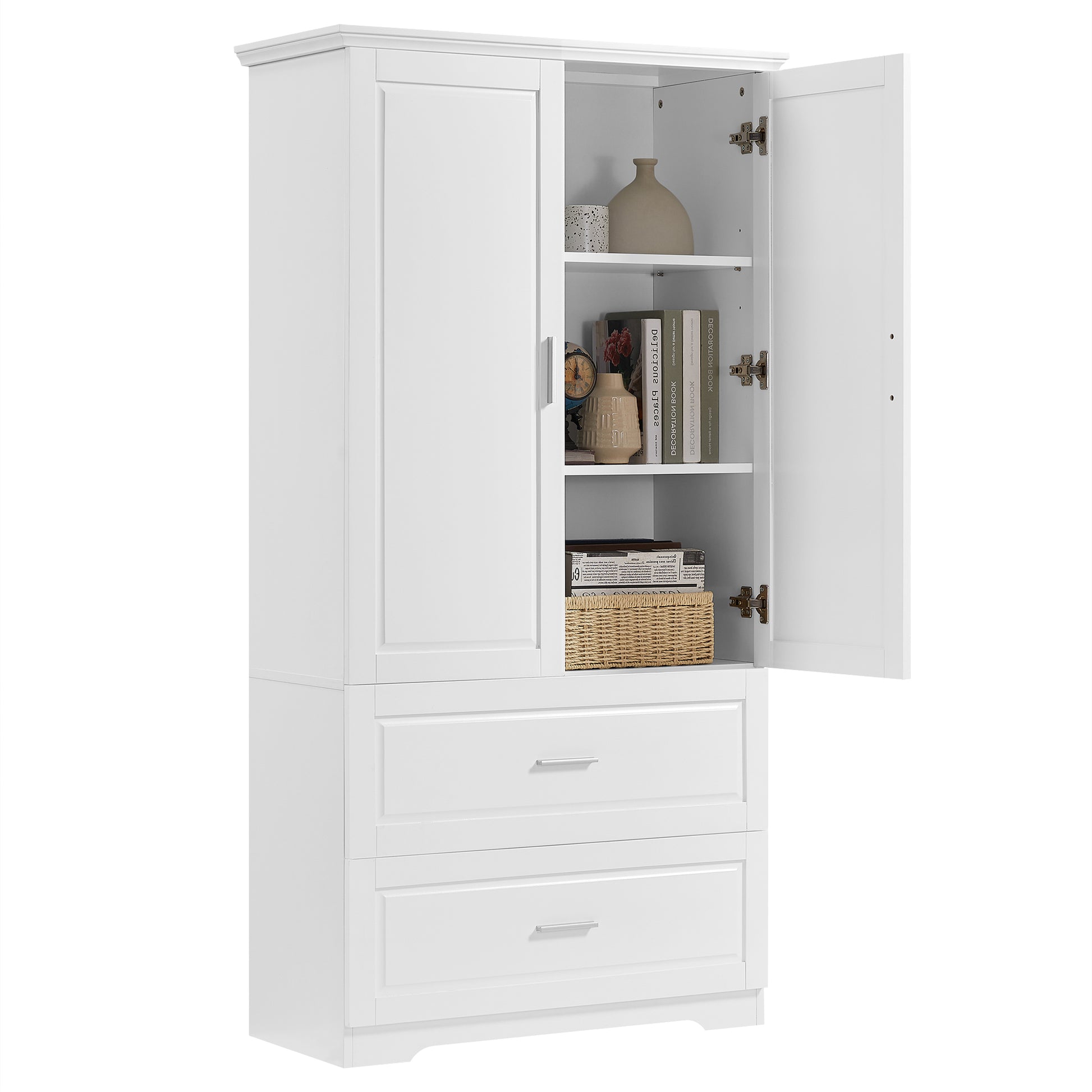 Tall Bathroom Storage Cabinet, Cabinet With Two Doors And Drawers, Adjustable Shelf, Mdf Board, White Old Sku:Wf310828Aak White Mdf