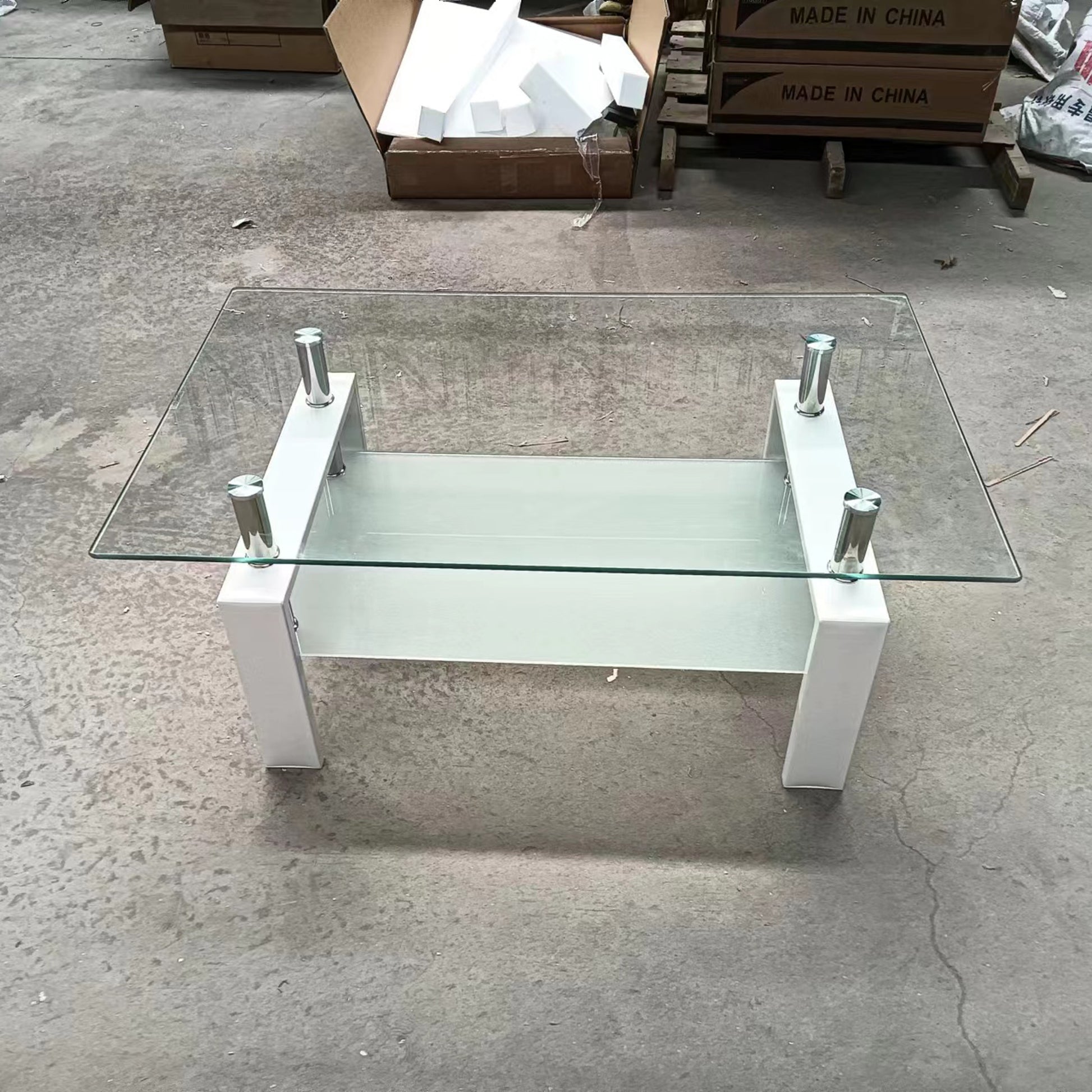 Tempered Clear Glass Coffee Table, 2 Layers Coffee Table Living Room Center Table Transparent Glass