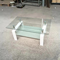 Tempered Clear Glass Coffee Table, 2 Layers Coffee Table Living Room Center Table Transparent Glass