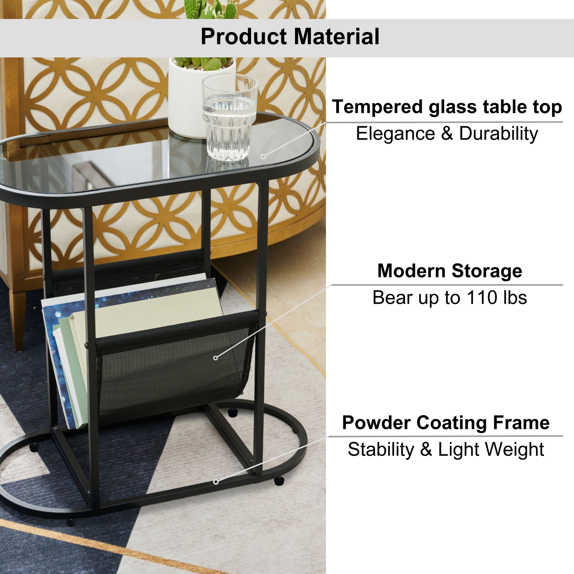 Glass Oval Small Side Tables Living Room Small Space With Magazines Organizer Storage Space Black Bedroom Oval American Design Storage Stainless Steel