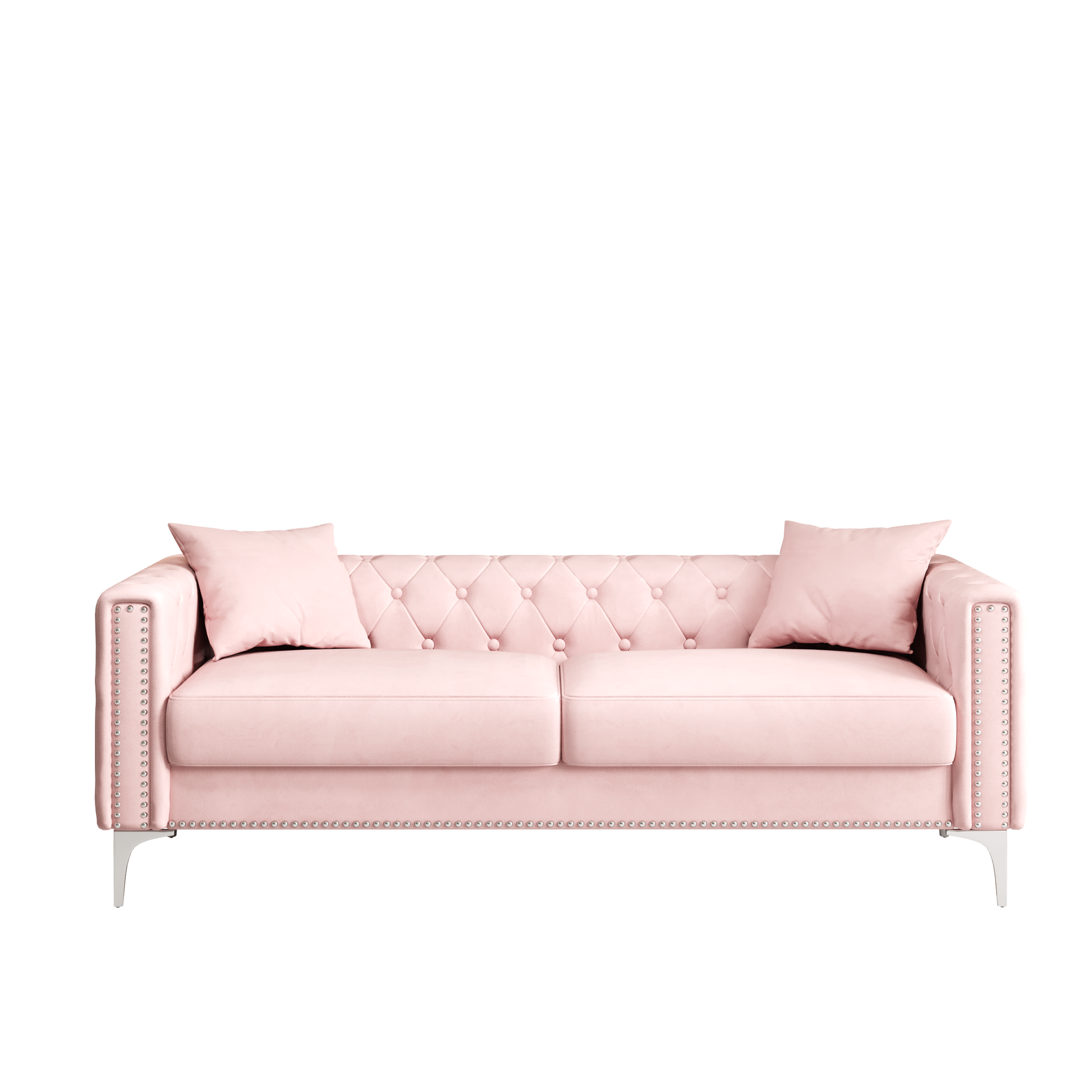 Sofa Includes 2 Pillows, 83 "Pink Velvet Triple Sofa, Suitable For Large And Small Spaces Pink Velvet