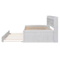 Full Size Wooden Captain Bed With Built In Bookshelves,Three Storage Drawers And Trundle,White Wash White Solid Wood Mdf