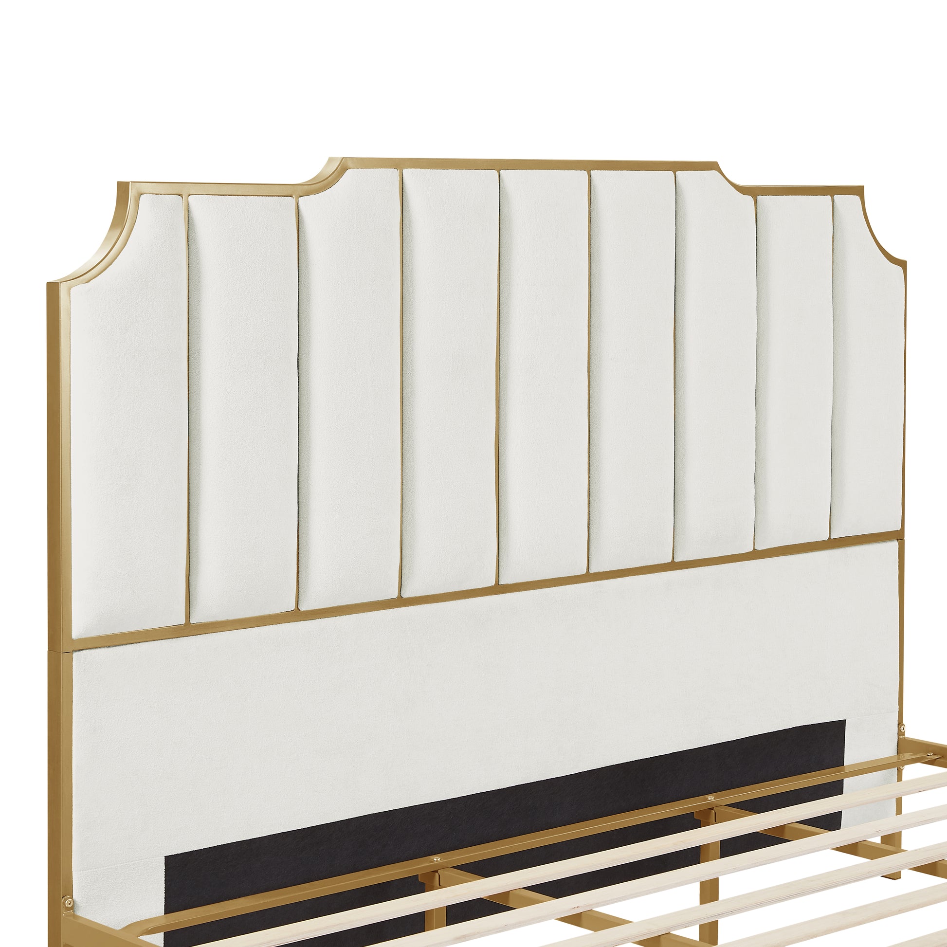 King Size Bed Frame,Upholstered Platform Bed & High Headboard With Wood Slat Support,No Box Spring Needed,Easy Assembly, Velvet White Box Spring Not Required King White Metal Bedroom Bed Frame Velvet Metal