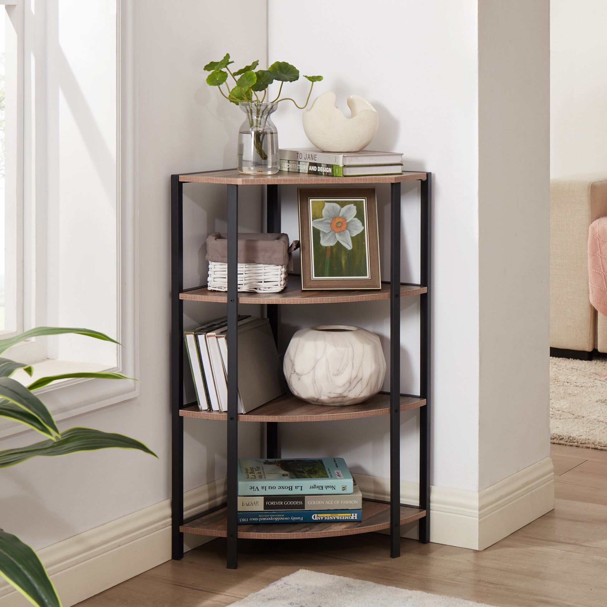 4 Tier Corner Open Shelf,Bookcase Freestanding